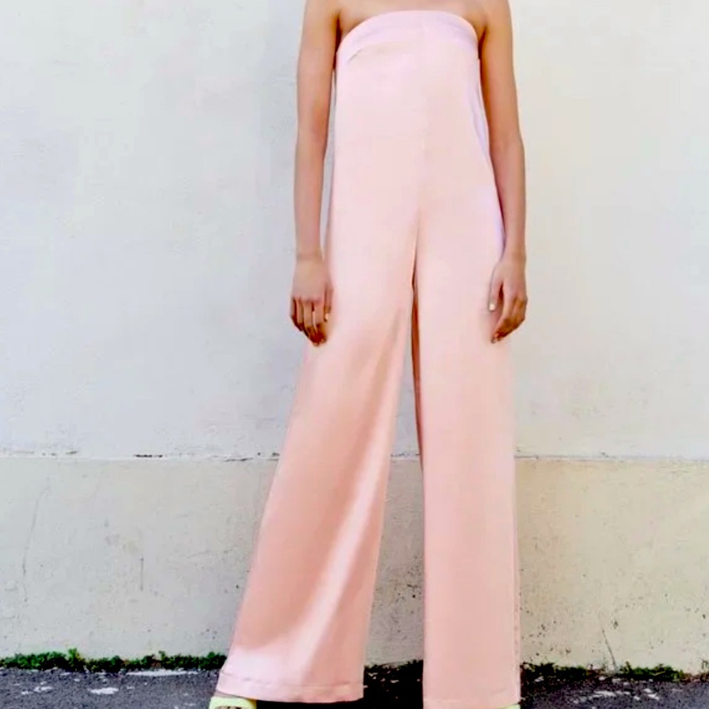 ZARA Elegant PeachyPink Strapless Jumpsuit